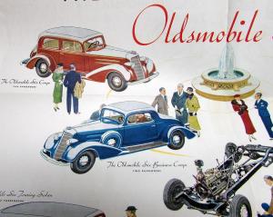 1934 Oldsmobile Six Dealer Color Sales Brochure Folder Original Coupe Sedan