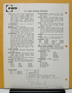 1971 FWD Truck Series C Model CA641134NH250 Specification Sheet