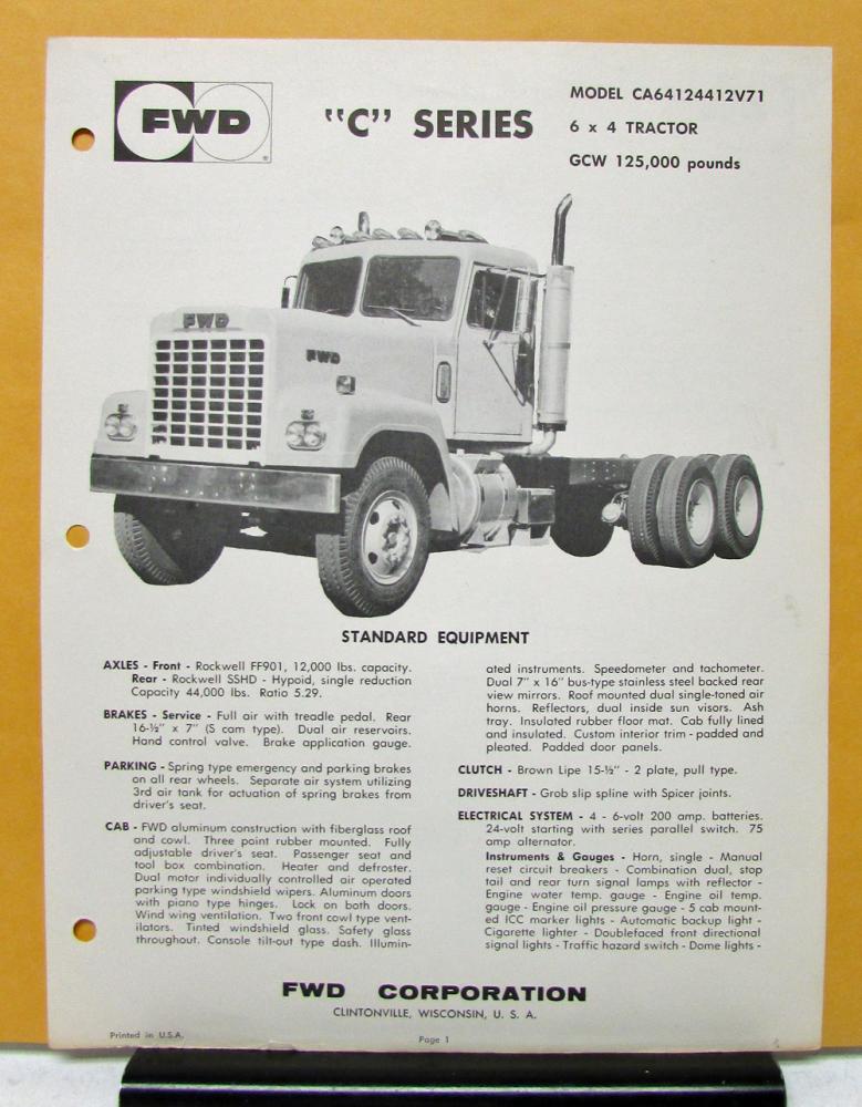 直営店に限定 Truck FWD 1971 Series Sheet Specification CA64124412V71 Model C キャラクターグッズ