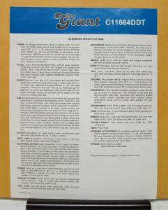 1987 Giant Truck Model C11664DDT Specification Sheet