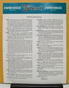 1987 Giant Truck Model 2WMX64DD 2WMX66DD Specification Sheet & Letter