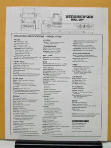 1988 Hendrickson Truck Model VT 100 Roll Off Specification Sheet