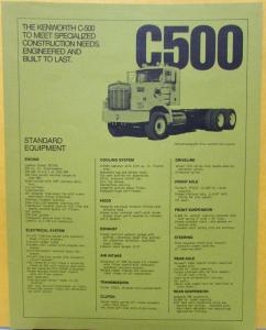 1977 Kenworth Truck Model C500 Specification Sheet