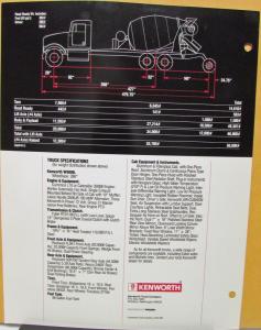 1988 Kenworth Truck Model W900B Specification Sheet