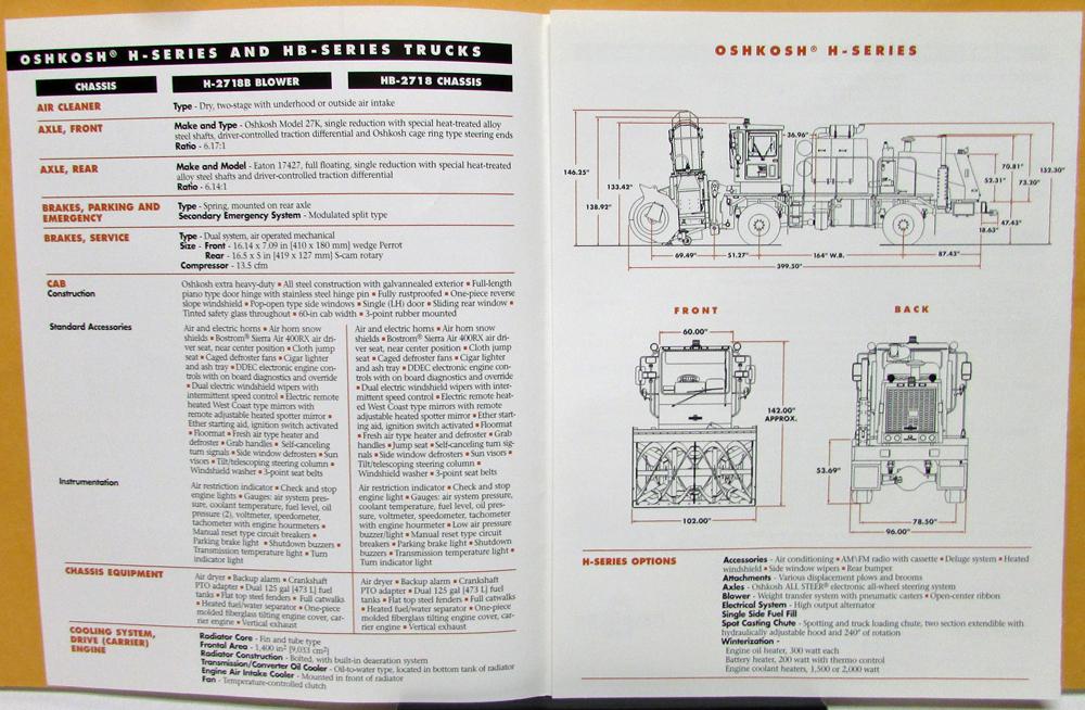 1996 OSHKOSH Truck H & HB Series Sales Folder & Specifications