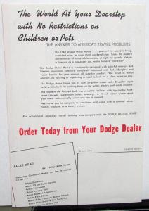 1962 Dodge Motor Home Models 23 & 26 Sales Folder Dimensions & Floor Plans Orig
