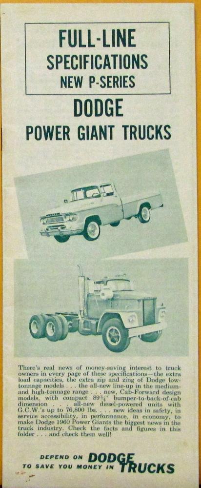 1960 Dodge Truck Full Line D C CT W WM P S KC NC KCT NCT Specs Brochure Orig