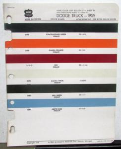 1959 Dodge Truck Paint Color Chips Samples Original ACME 2 Pages