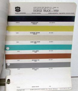 1959 Dodge Truck Paint Color Chips Samples Original ACME 2 Pages