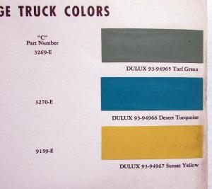 1961 Dodge Truck Dulux Paint Color Chips Original