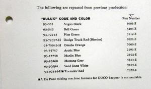 1961 Dodge Truck Dulux Paint Color Chips Original