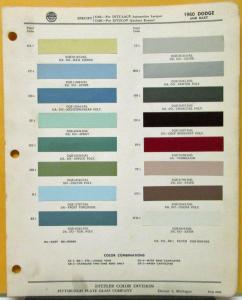 1960 Dodge & Dart Ditzler Automotive Paint Color Chips Original