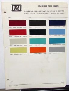 1960 Dodge Truck Colors RM Paint Chips & List Previous Colors Sheet Original