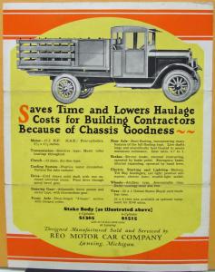 1927 REO Speed Wagon Building and Contractor Truck Sales Brochure Mailer