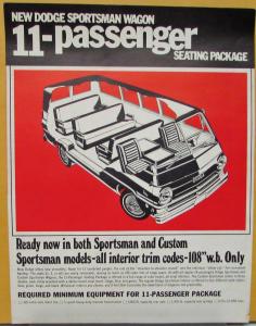 1969 Dodge Sportsman Wagon 11 Passenger Seating Sales Sheet Original