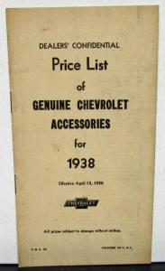 1938 Chevrolet Accessories Part Nos & Price List Dealer Confidential Original