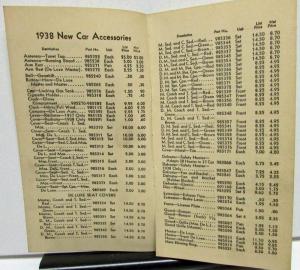 1938 Chevrolet Accessories Part Nos & Price List Dealer Confidential Original