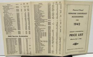 1942 Chevrolet Dealer Confidential Price List Accessories & Part No Original