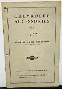 1952 Chevrolet Dealer Confidential Price List Accessories Original Part #