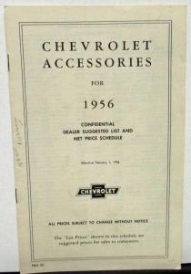 1956 Chevrolet Price List Accessories Part Nos Dealer Confidential Item Original
