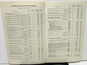 1956 Chevrolet Price List Accessories Part Nos Dealer Confidential Item Original