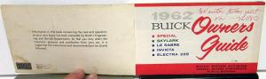 1962 Buick Special Skylark LeSabre Invicta Electra 225 Owners Manual Guide Orig