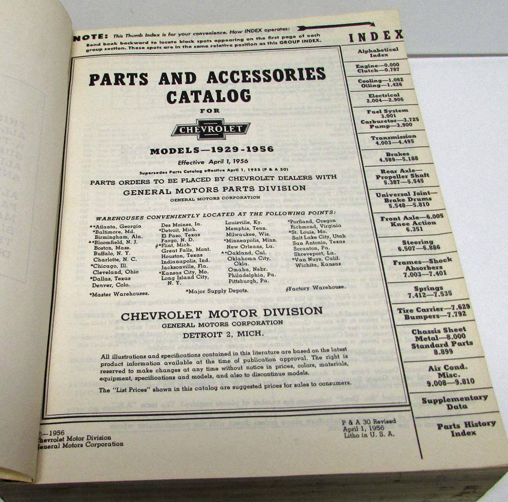 1929 - 1956 Chevrolet Parts & Accessories Dealer Catalog Book Car Corvette Truck