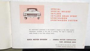 1966 Buick Special Deluxe Skylark Gran Sport Sportwagon Custom Owners Manual
