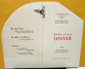 1967 Rolls-Royce & Bentley Dinner Goodwood International Pageant Table Card Rare