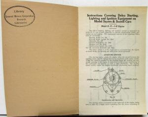 1919 Sayer & Scovill Model D P 7 R Engine Ignition Instructions Book Original