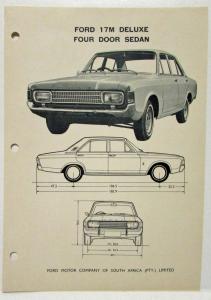 1969-1970 Ford 17M Deluxe Four Door Sedan Spec Sheet - South African