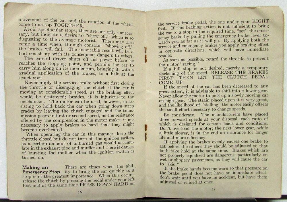 1923 Star Motor Car Instructions for Care & Operation Owners Manual Original
