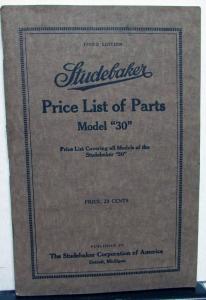 1915 Studebaker Price & Parts List Model A 30 Book Original