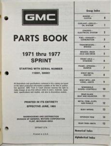 1971 1972 1973 1974 1975 1976 1977 GMC Sprint Dealer Parts Book Catalog Truck