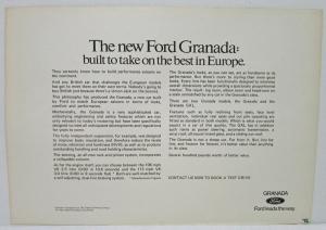 1972 Ford Granada Sales Sheet Built to Take on the Best in Europe - UK Market