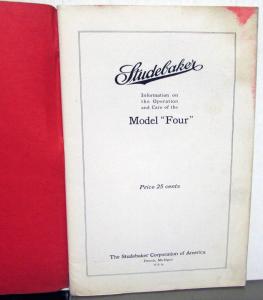 1914 Studebaker Model Four Owners Manual Info On Operation & Care Original