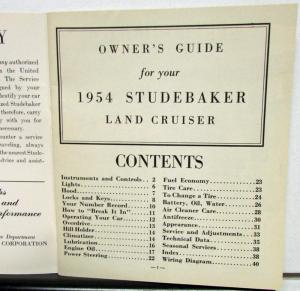 1954 Studebaker V8 Land Cruiser Owners Manual Guide Original