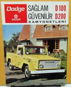 1973 Dodge Chrysler Sanayi Truck D100 200 Foreign Dealer Brochure Turkish Text