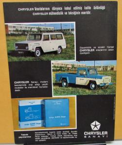 1973 Fargo Chrysler Sanayi Truck PD-600 Foreign Dealer Brochure Turkish Text
