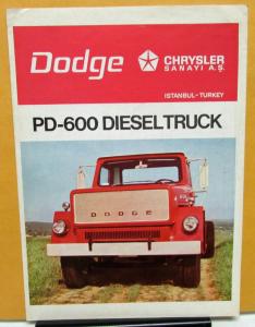 1973 Dodge Chrysler Truck PD-600 Diesel Turkish Dealer Brochure English Text