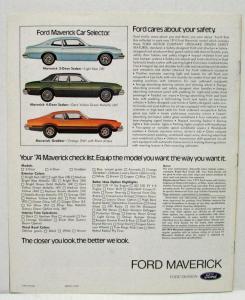 1974 Ford Maverick Sales Brochure 2 & 4 Door Sedans Grabber Luxury Decor Option