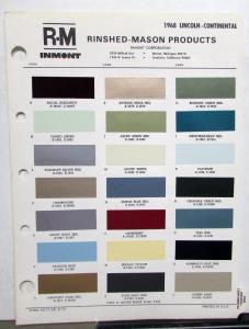1968 Lincoln Continental Paint Chips Leaflet RM