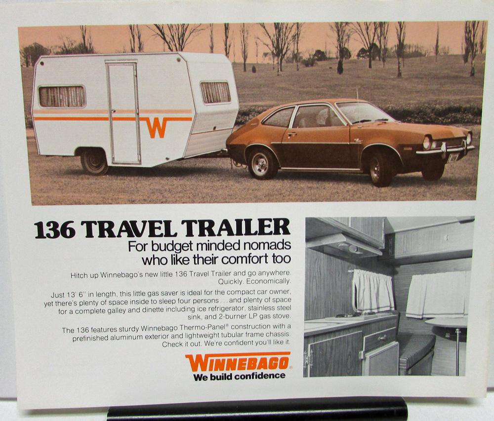Pair 1974 Winnebago Travel Trailer Sales Brochures 136 5th Wheel Camper RV
