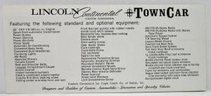 1972 Lincoln Continental Town Car Custom Conversion Sales Folder by Eagle Coach