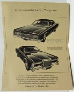 1972 Lincoln Previously Owned Continentals Sales Folder