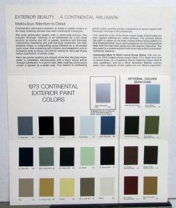 1973 Lincoln Continental & Mark IV Exterior Color Selections Paint Chips Folder