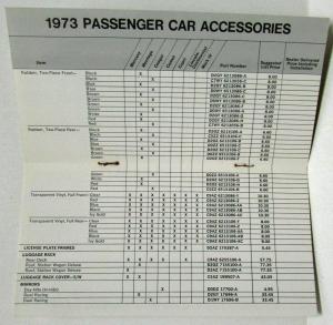 1973 Lincoln Mercury Accessories Pocket Price List for Salesman