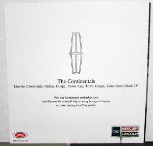 1973 Lincoln Continental Sales Folder Mailer W/Envelope Beating the Other Makes