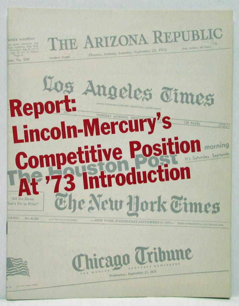 1973 Lincoln Mercury Competitive Position at 73 Intro Report Advert to Dealers