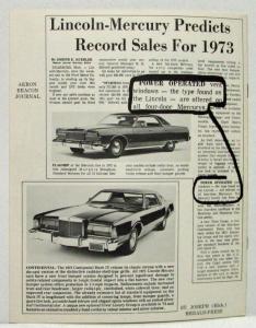 1973 Lincoln Mercury Competitive Position at 73 Intro Report Advert to Dealers